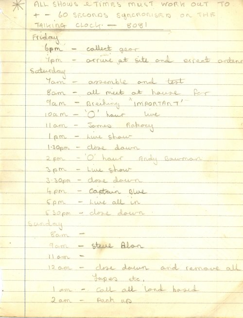 Original document showing a Typical Weekend Schedule - 1969